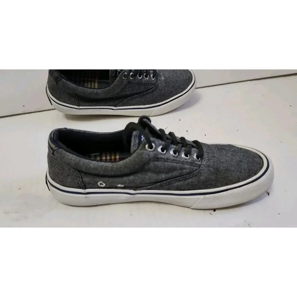 Sperry Top Sider Shoes Mens 5.5 Halyard Sneakers Gray Canvas Low Top STS22961